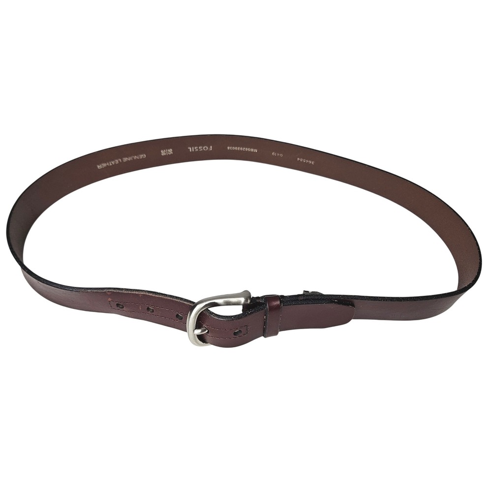 Fossil Mens Brown Genuine Leather Belt Size‎ 38 MB582020038 Silver Buckle 1.5in
